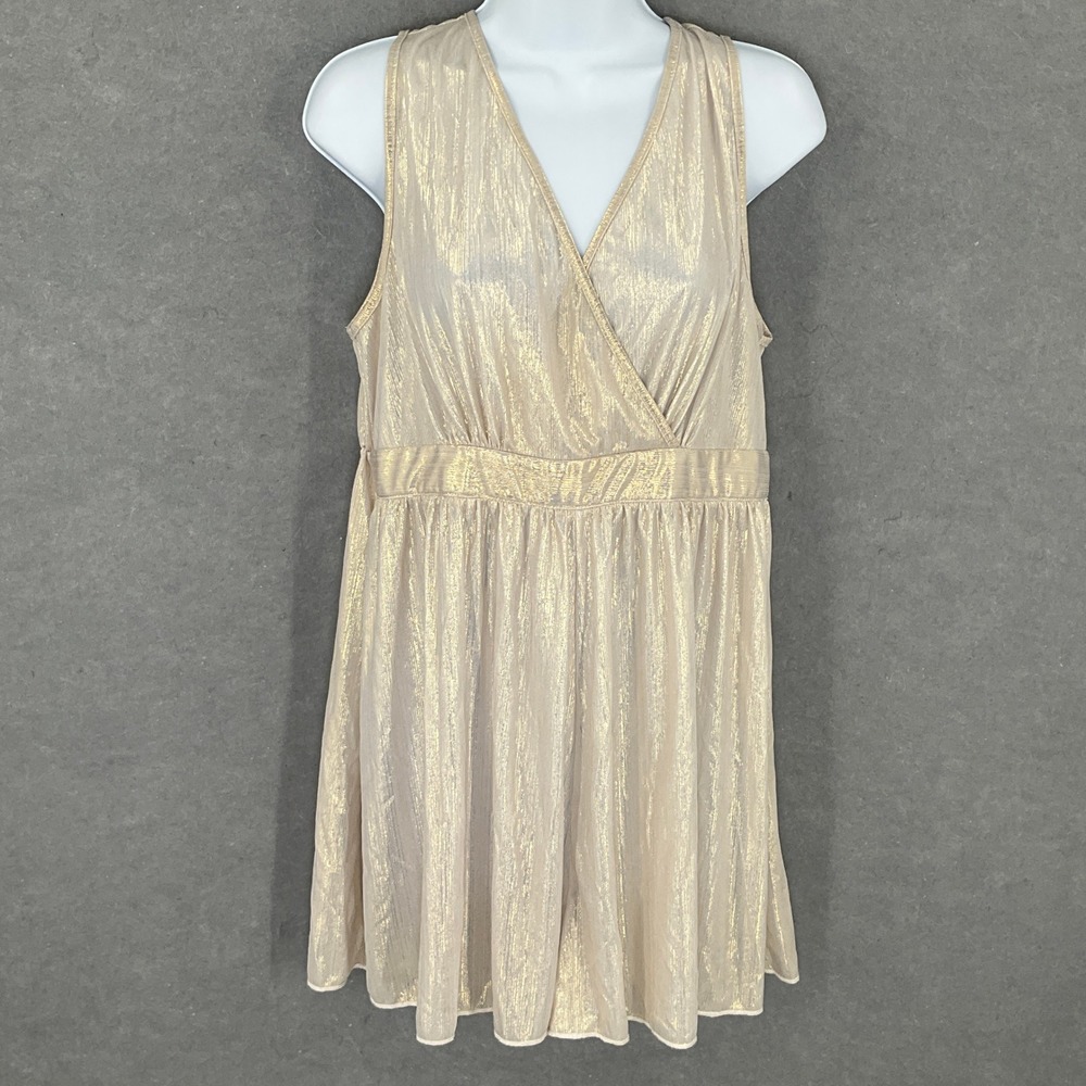 SHEIN Romper Womens 12 Gold Metallic Sleeveless Tie Back Dressy Holiday Party‎